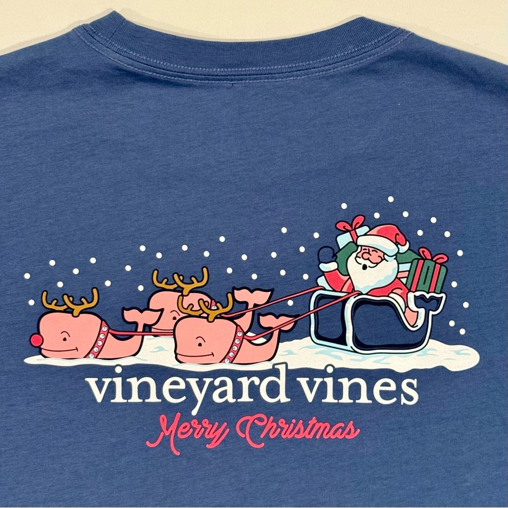 New Vineyard Vines Santa Whale Tee Boys Large 16 Long-Sleeve Pocket Christmas
